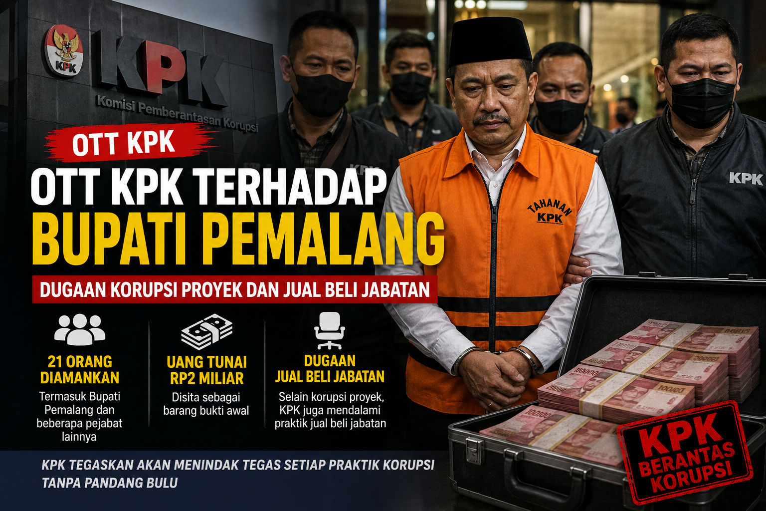 OTT KPK terhadap Bupati Pemalang: Dugaan Korupsi Proyek dan Jual Beli Jabatan, Uang Rp2 Miliar Disita