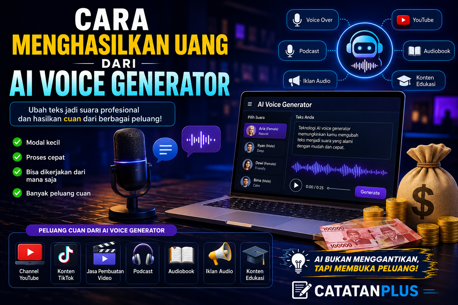Cara Menghasilkan Uang dari AI Voice Generator: 12 Peluang Cuan yang Layak Dicoba di 2026