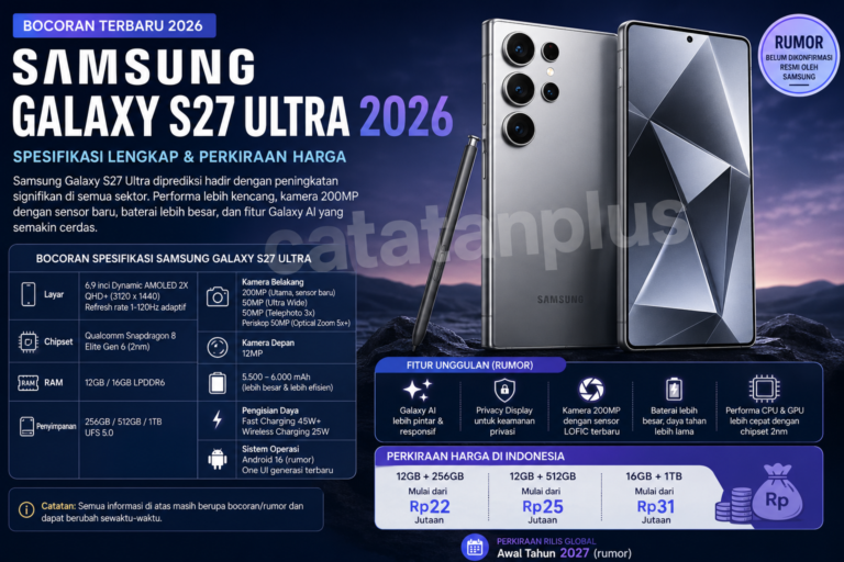 Bocoran Samsung Galaxy S27 Ultra 2026, Spesifikasi dan Perkiraan Harga Terbaru