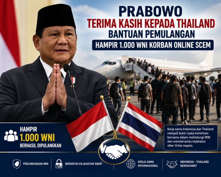 Prabowo Sampaikan Terima Kasih kepada Thailand atas Bantuan Pemulangan Hampir 1.000 WNI Korban Online Scam
