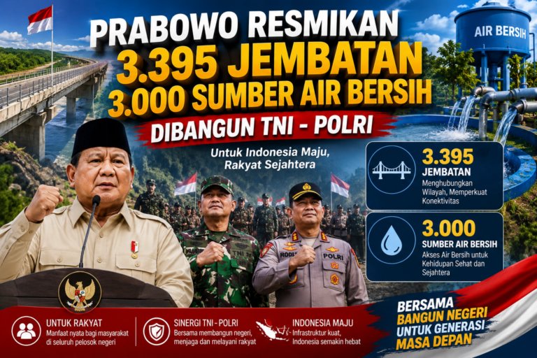 Prabowo Resmikan 3.395 Jembatan dan 3.000 Sumber Air Bersih yang Dibangun TNI-Polri