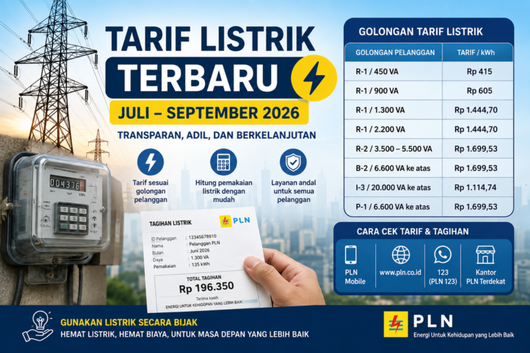 Tarif Listrik Terbaru Juli–September 2026: Daftar Tarif PLN dan Cara Menghitung Tagihan