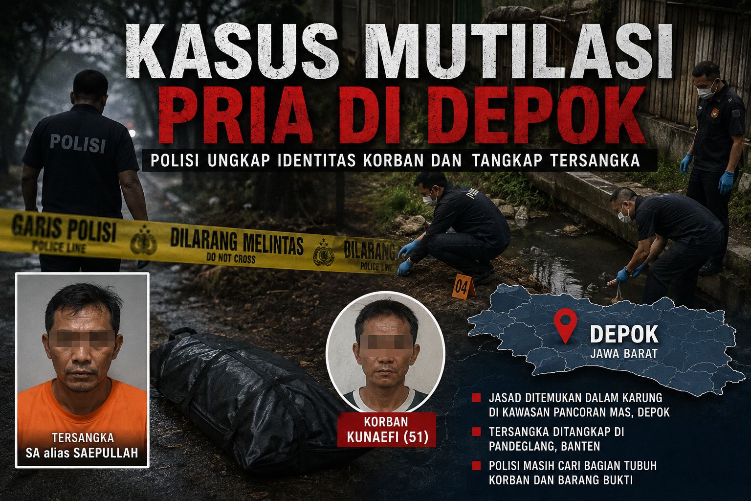 Kasus Mutilasi Pria di Depok: Polisi Ungkap Identitas Korban dan Penangkapan Tersangka