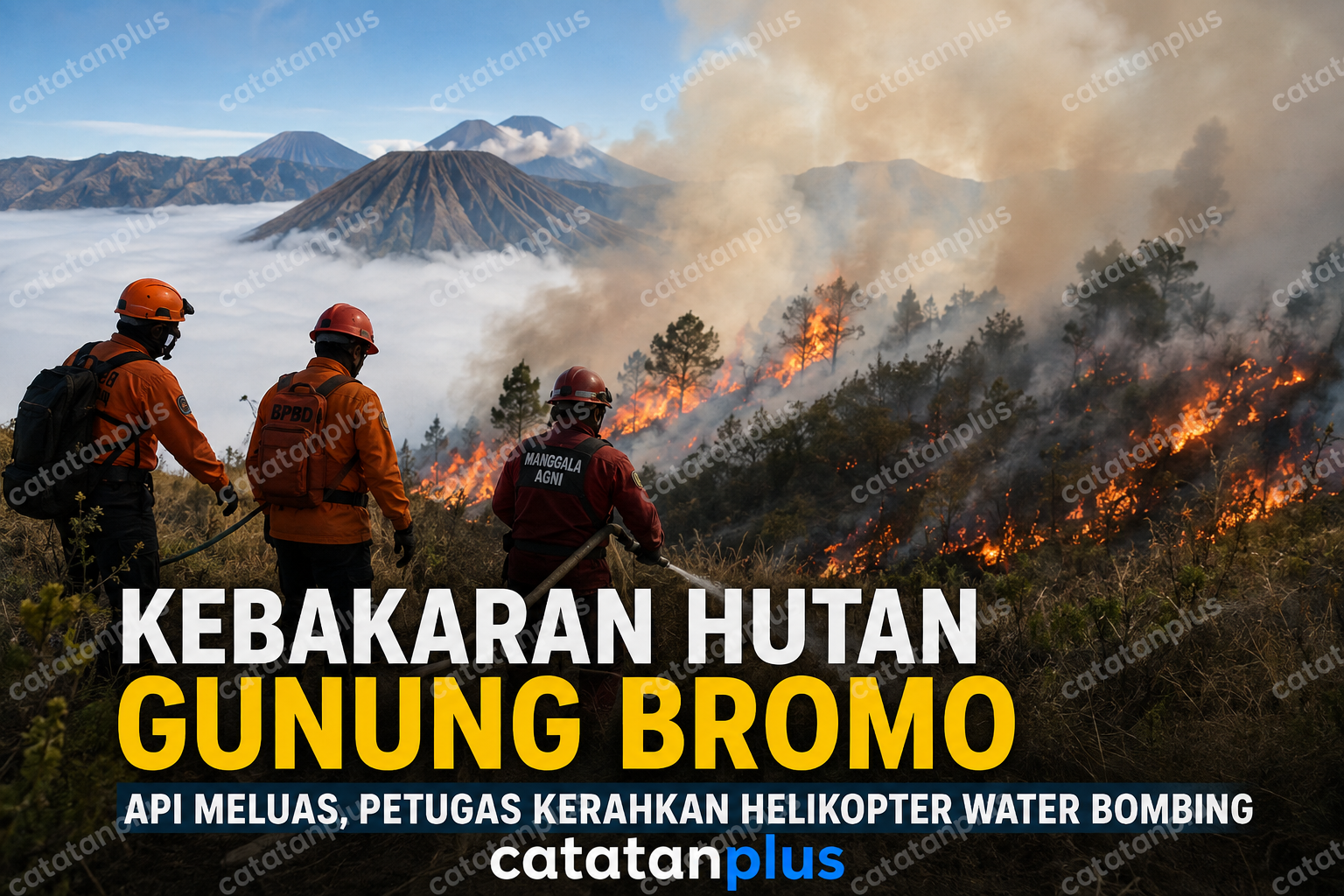 Kebakaran Hutan Gunung Bromo Meluas, Petugas Kerahkan Helikopter untuk Padamkan Api