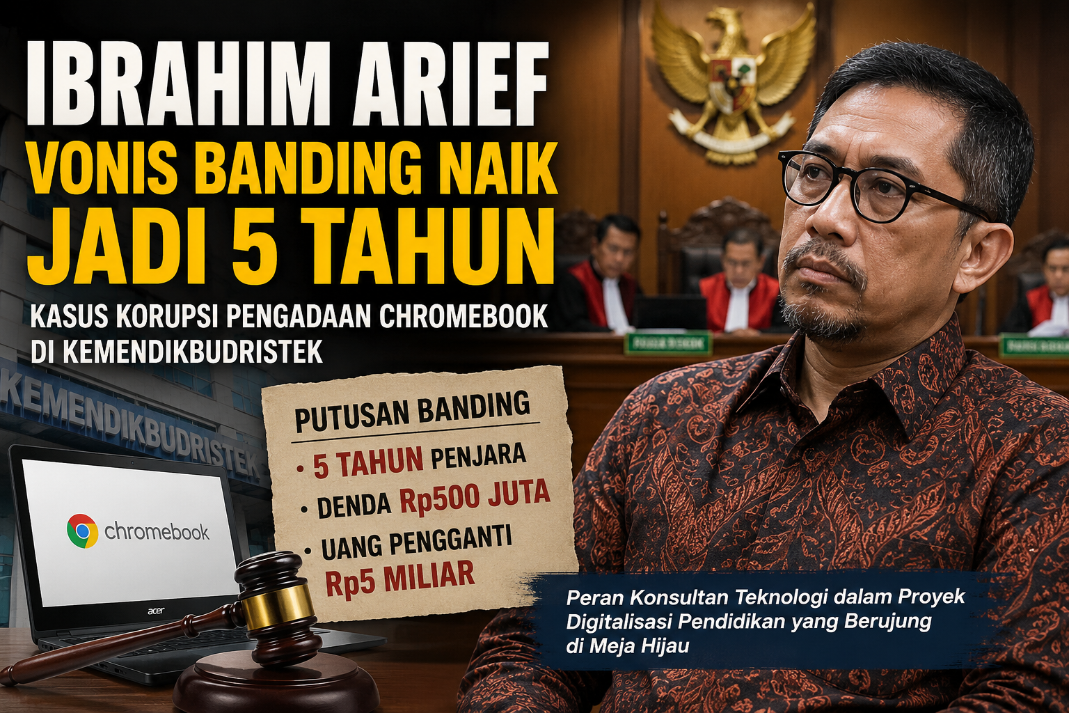 Ibrahim Arief dan Perkembangan Terbaru Kasus Chromebook: Vonis Banding Naik Jadi 5 Tahun