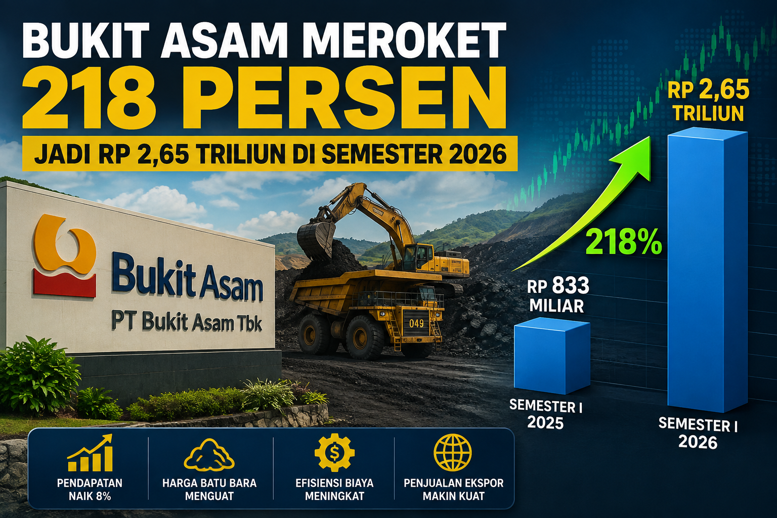 Bukit Asam Meroket 218 Persen, Laba Bersih Capai Rp2,65 Triliun pada Semester I 2026